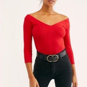 Intimately Free People Red Off The Shoulder Bardot Bodysuit